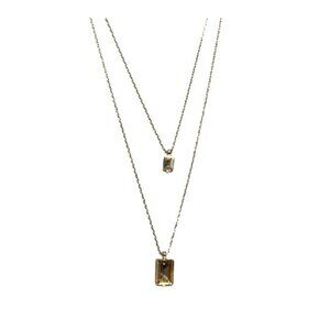 Layered Gold Necklace With Rectangular Gemstone Pendants & Adjustable Chain